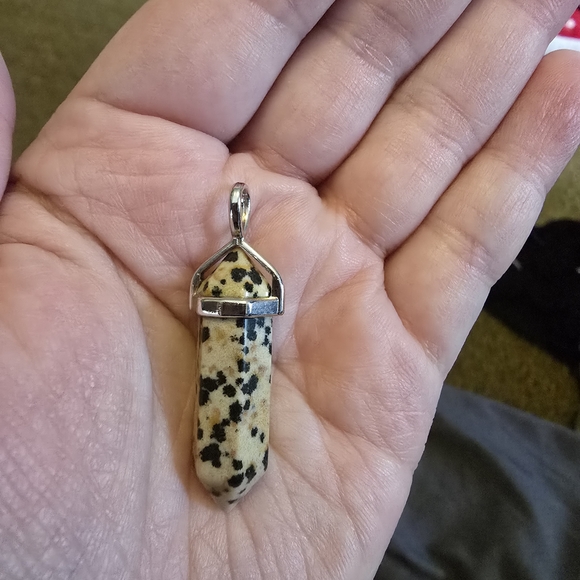 Dalmatian Jasper Pendant with Silver Accents - Picture 1 of 2